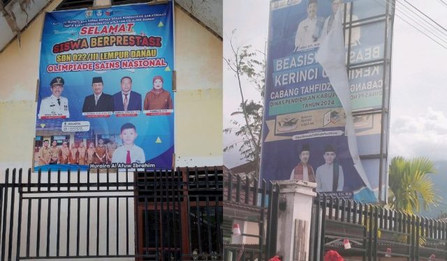 Baliho Murison yang masih terpasang di sekolah di Kerinci
