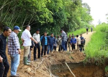Wako Alfin saat meninjau jalan yang rusak dan longsor