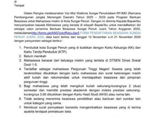 Pemkot Sungai Penuh Luncurkan Beasiswa Juara 2025, Lihat Syarat dan Jadwalnya