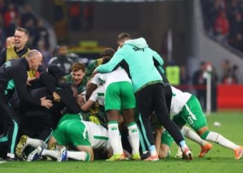 Tumbangkan Hungaria 3-2, Irlandia Lolos ke Playoff Piala Dunia 2026.(REUTERS/Bernadett Szabo)