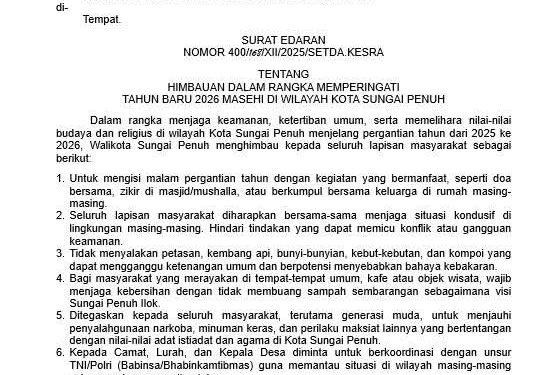 Pemkot Sungai Penuh Terbitkan Himbauan Larangan Petasan dan Kembang Api