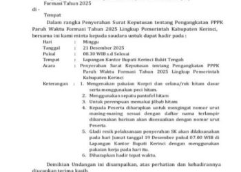 Undangan penyerahan SK PPPK Paruh Waktu Kerinci