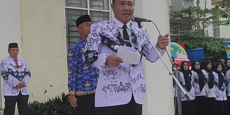 Wako Alfin saat menyampaikan sambutan pada HGN dan HUT PGRI