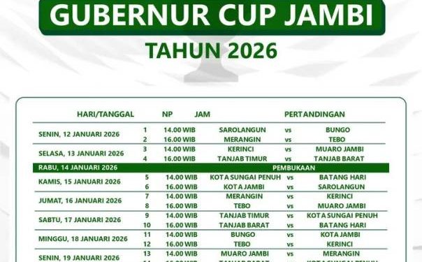 i Jadwal Lengkap Gubernur Cup Jambi 2026 Resmi Dirilis