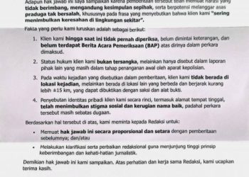 Surat Klarifikasi dari Kuasa Hukum Bantah Keterlibatan WSN