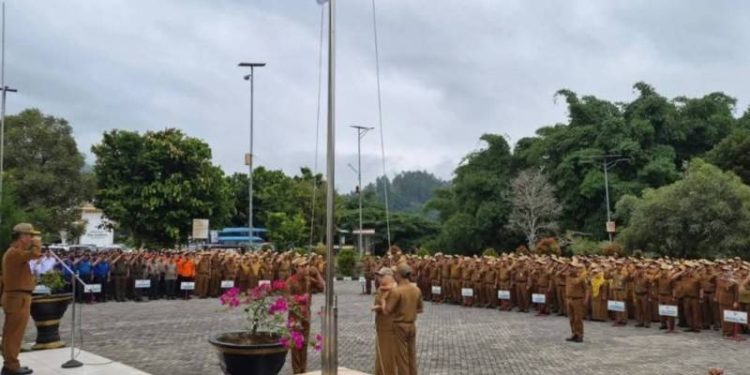 Sekda Alpian saat memimpin Apel Upacara