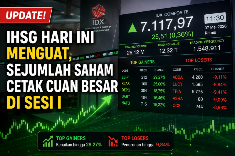 Update! IHSG Hari Ini Menguat, Sejumlah Saham Cetak Cuan Besar di Sesi I