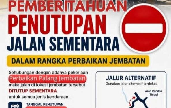 Jembatan Kerinduan Sungai Penuh Ditutup Besok, Pengendara Diminta Lewat Jalan Alternatif