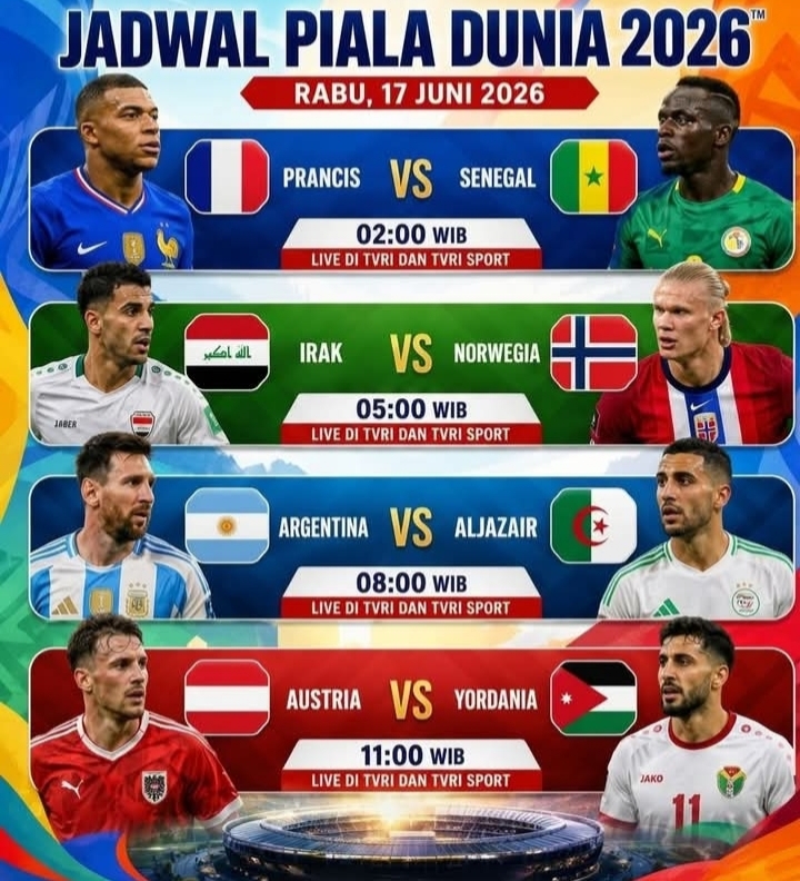 Jadwal Piala Dunia 2026 Rabu 17 Juni
