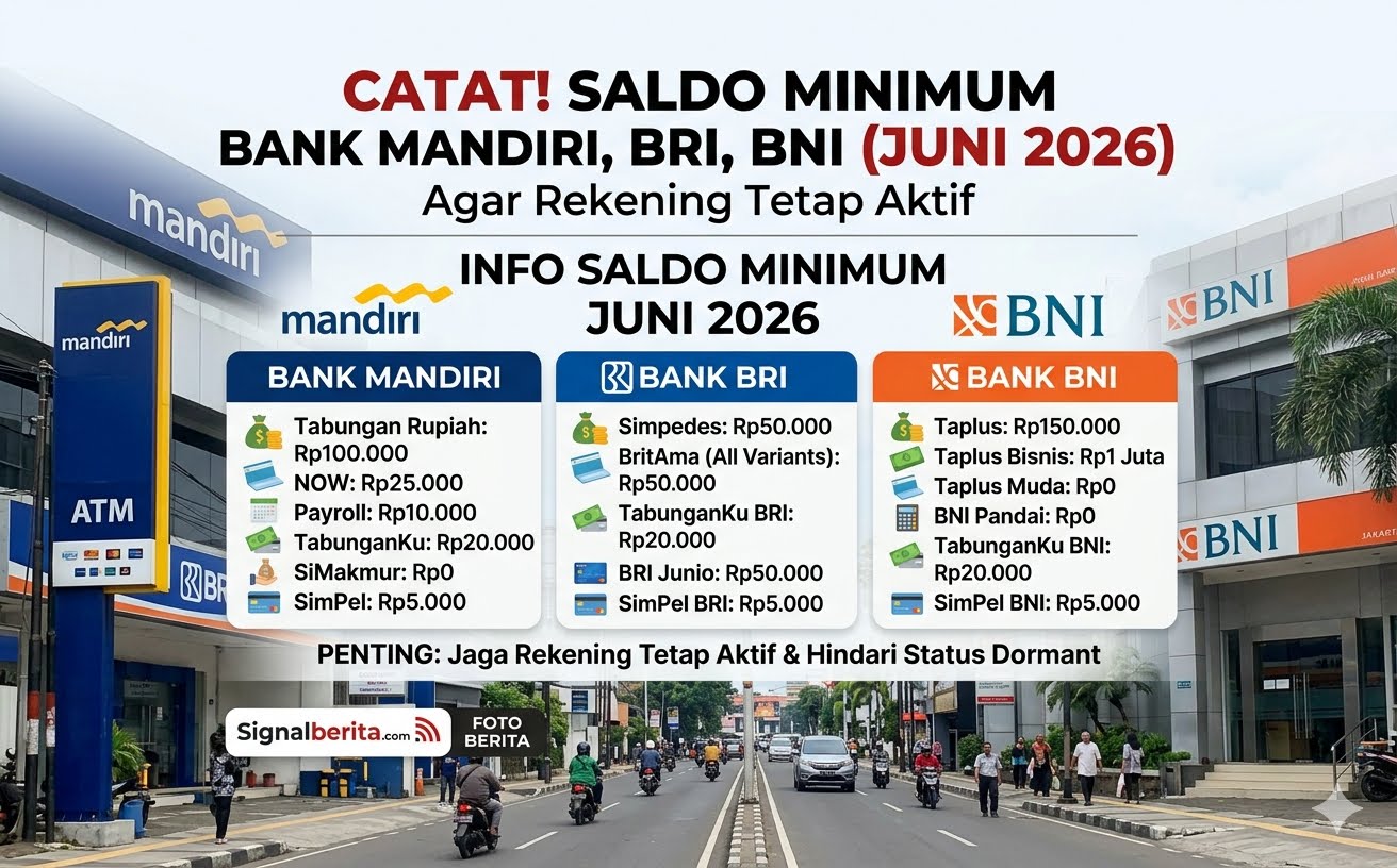 Ini Saldo Minimum Bank Mandiri, BRI, dan BNI Juni 2026
