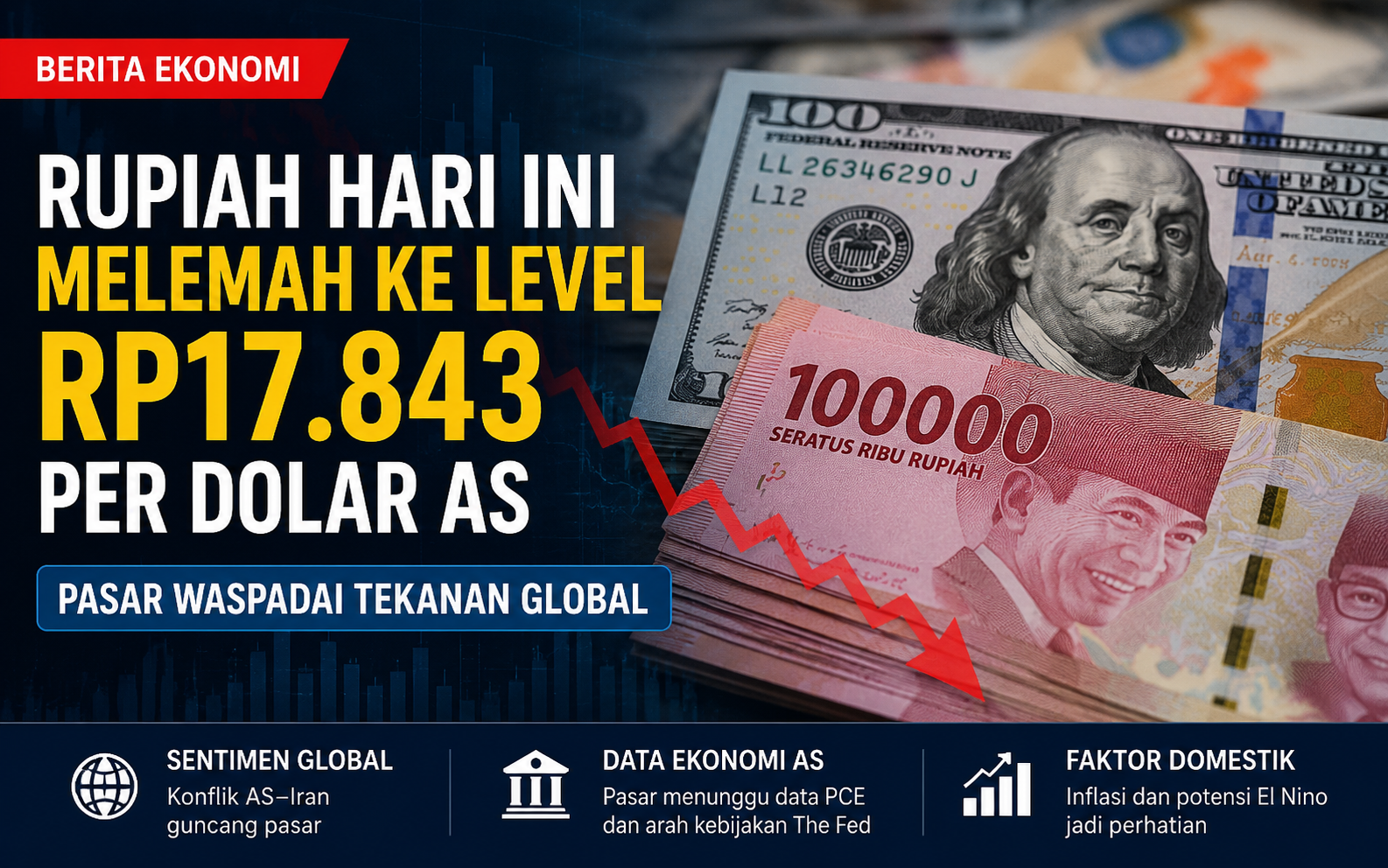Rupiah Hari Ini Melemah ke Level Rp17.843 per Dolar AS