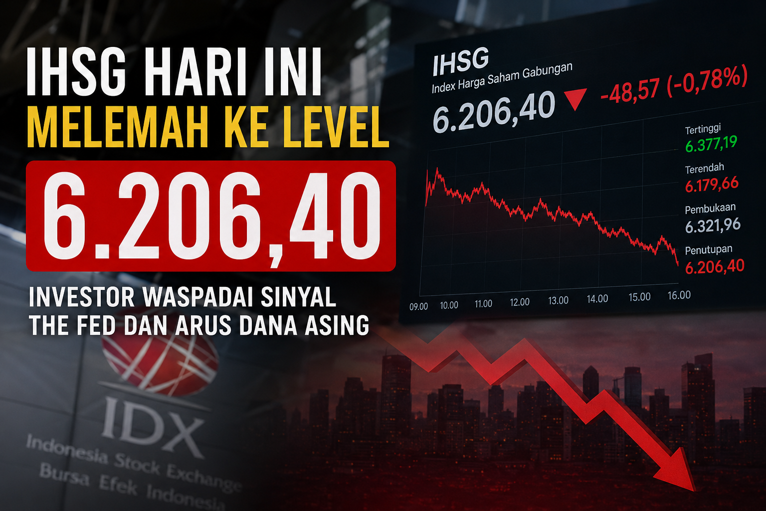 IHSG Hari Ini Melemah ke Level 6.206