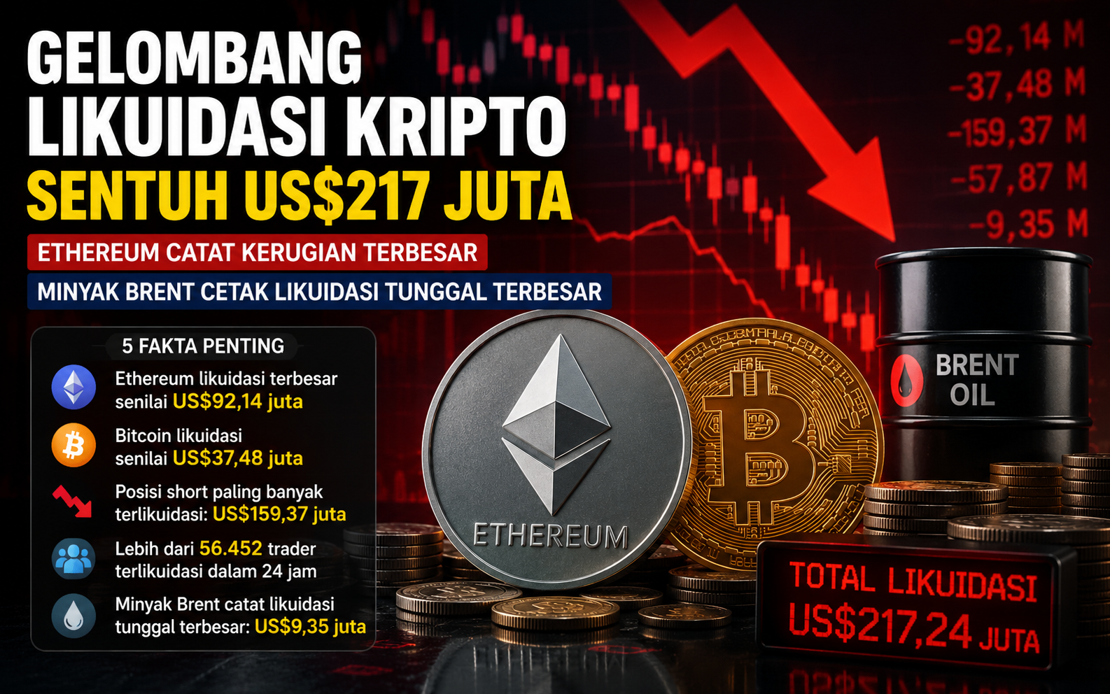 Gelombang Likuidasi Kripto Sentuh US$217 Juta