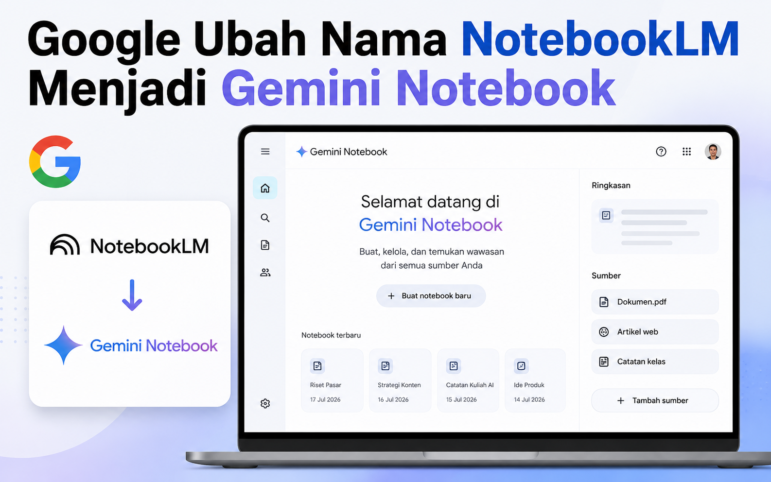 Google Ubah Nama NotebookLM Menjadi Gemini