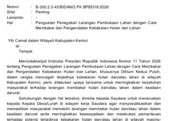 Bupati Kerinci Perkuat Larangan Bakar Lahan, Camat Diminta Tingkatkan Pengawasan