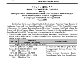 Seleksi Administrasi Jabatan Eselon II Sungai Penuh Diumumkan