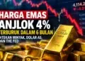 Harga Emas Anjlok Capai 4%