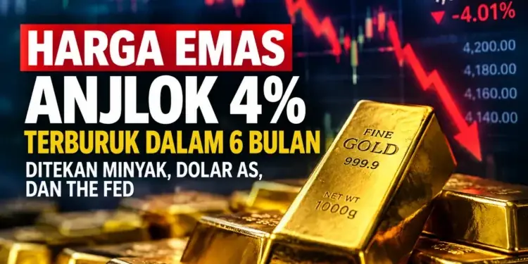 Harga Emas Anjlok Capai 4%