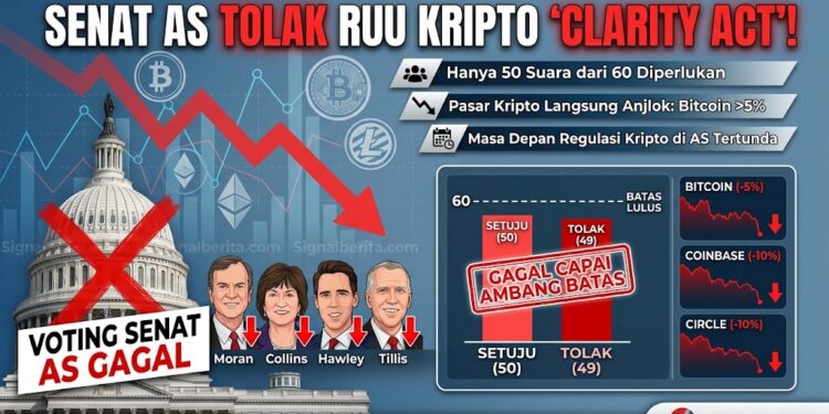Senat AS Gagal Loloskan RUU Kripto CLARITY Act