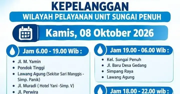 Perumda Tirta Khayangan Sampaikan Jadwal Air Mengalir